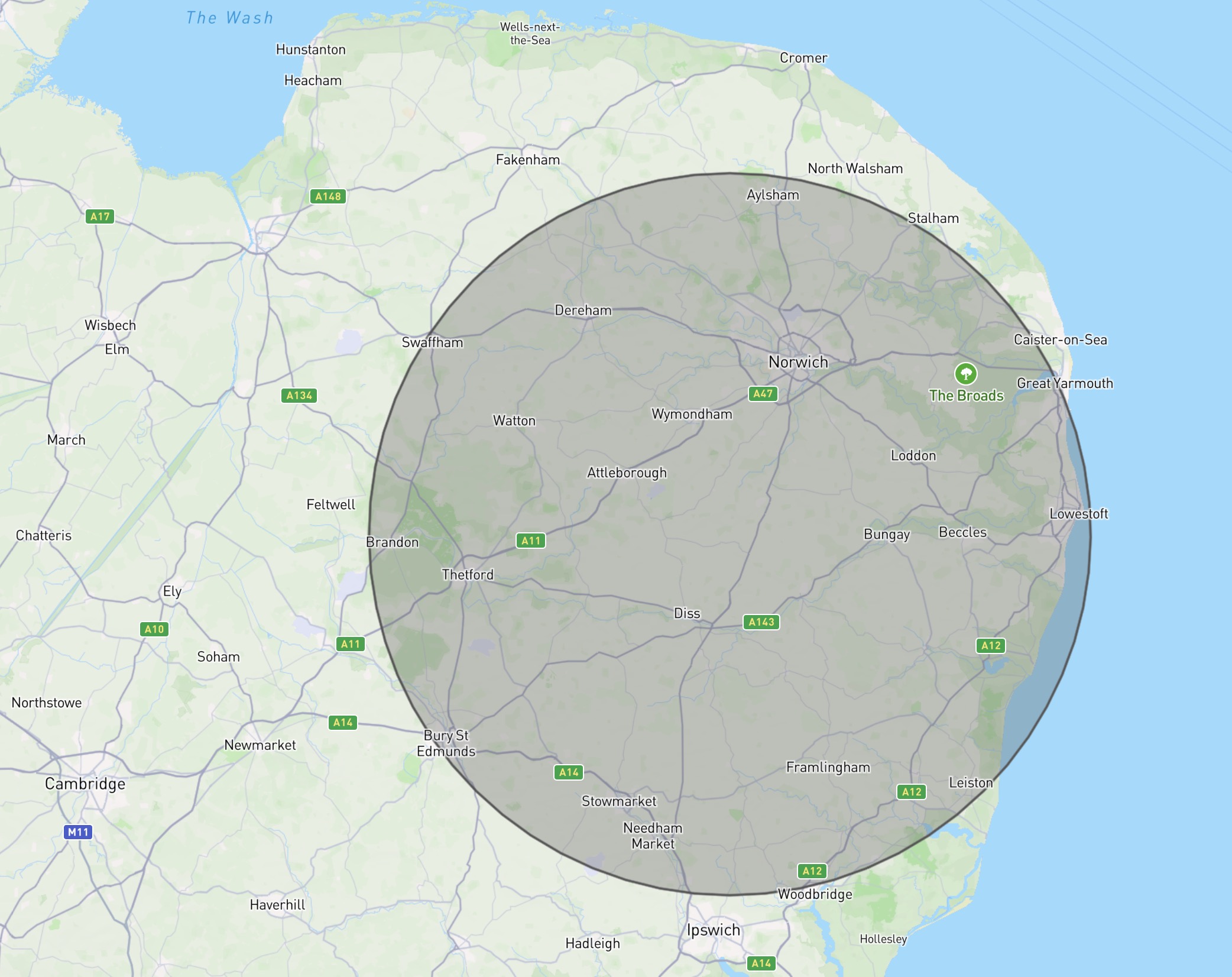 Service area map - Norfolk and Suffolk